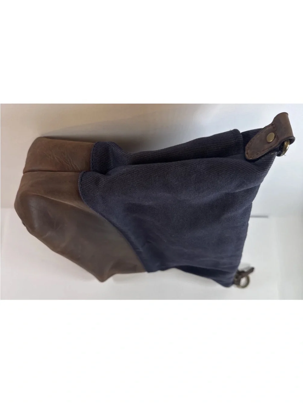 LL Bean Canvas and Leather Crossbody Bag - Navy and Brown